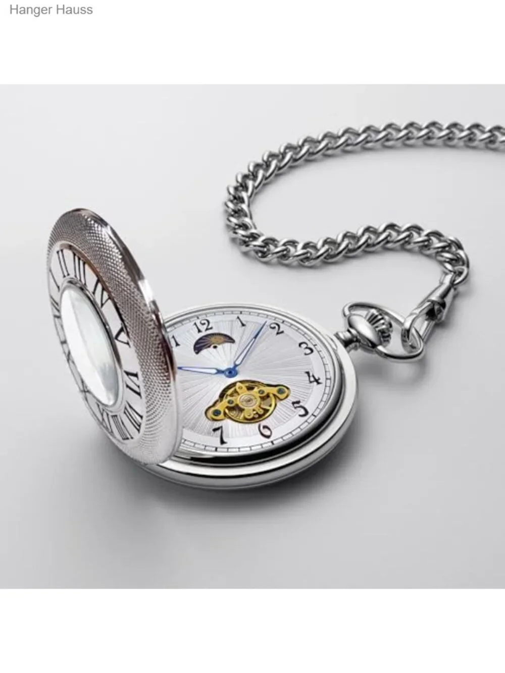 Vintage Mechanical Pocket Watch for Men - Moon Phase, Imitated Tourbillon,